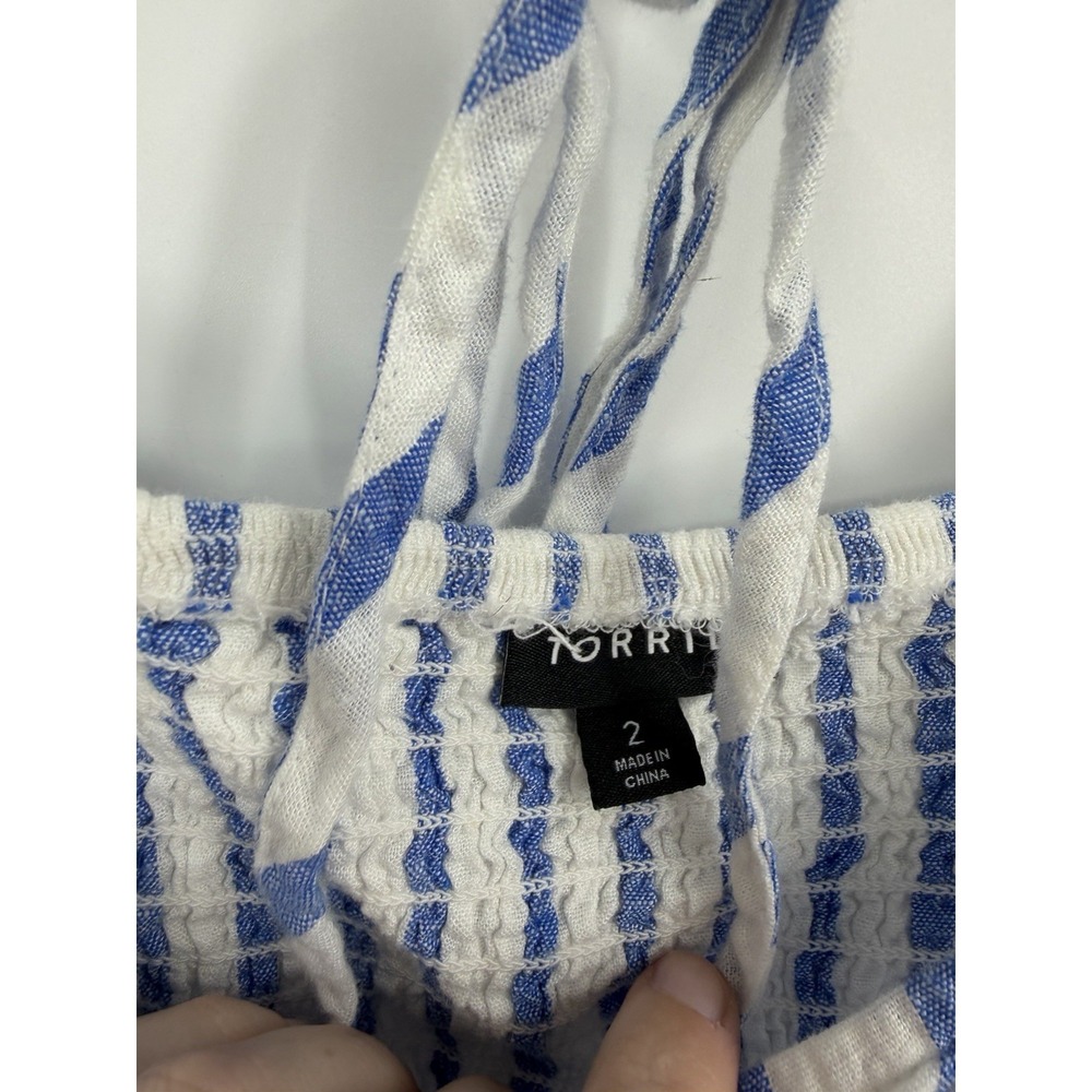 Torrid Plus Size Striped Crop Puff Shoulder Top Women 2X White Blue Preppy Beach - Picture 4 of 11